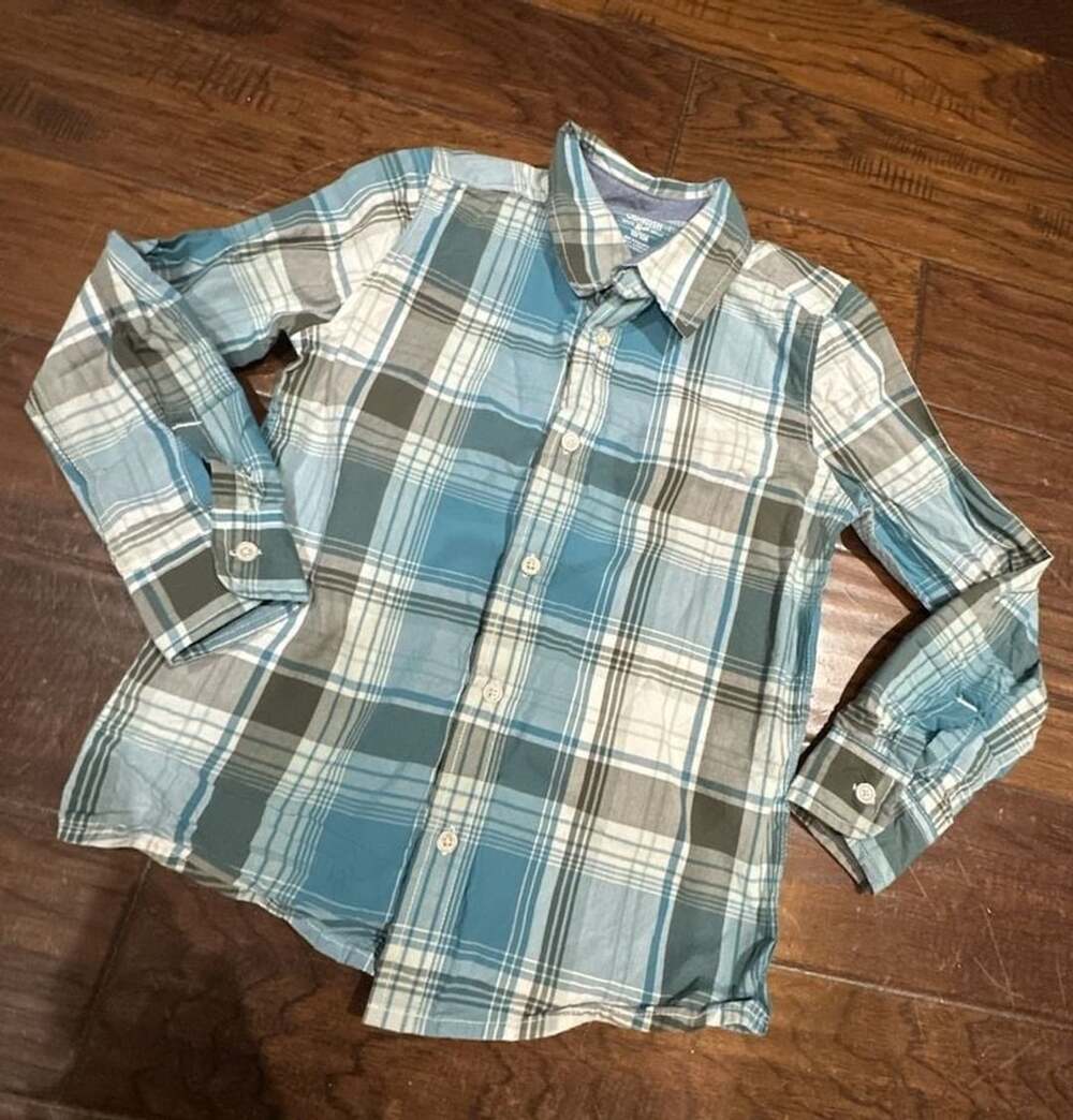 OshKosh B'gosh Plaid Button-Front Shirt Size 10 Blue Long Sleeve